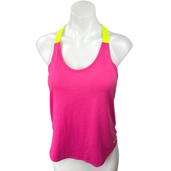 Nike Pink Yellow Sleeveless Racerback Scoop Neck Yoga Athletic Tank Top Size S - Picture 1 of 3